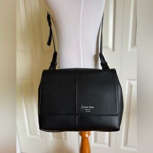 CALVIN KLEIN Black Pebbled Faux Leather Shoulder Bag NWOT